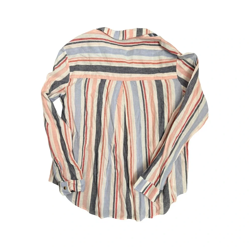 Maeve Anthropologie Striped Button Down Shirt Womens XS Pink Linen Blend NWT